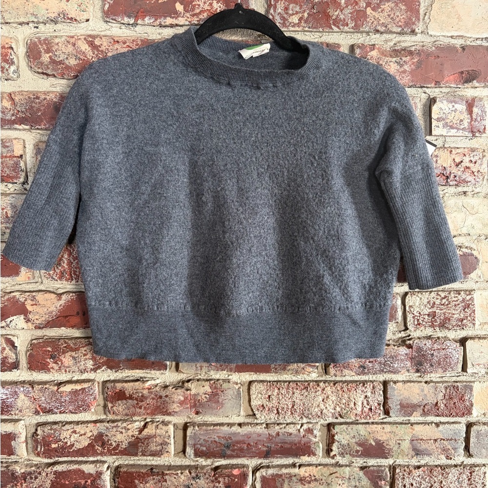 Anthropologie Green Dot Cropped Gray Short Sleeve Sweater XS Minimalist Knit